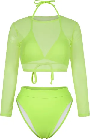 Kisscynest Women's 3 Pieces Swimsuit with Long Sleeve Mesh Shirt Coverup