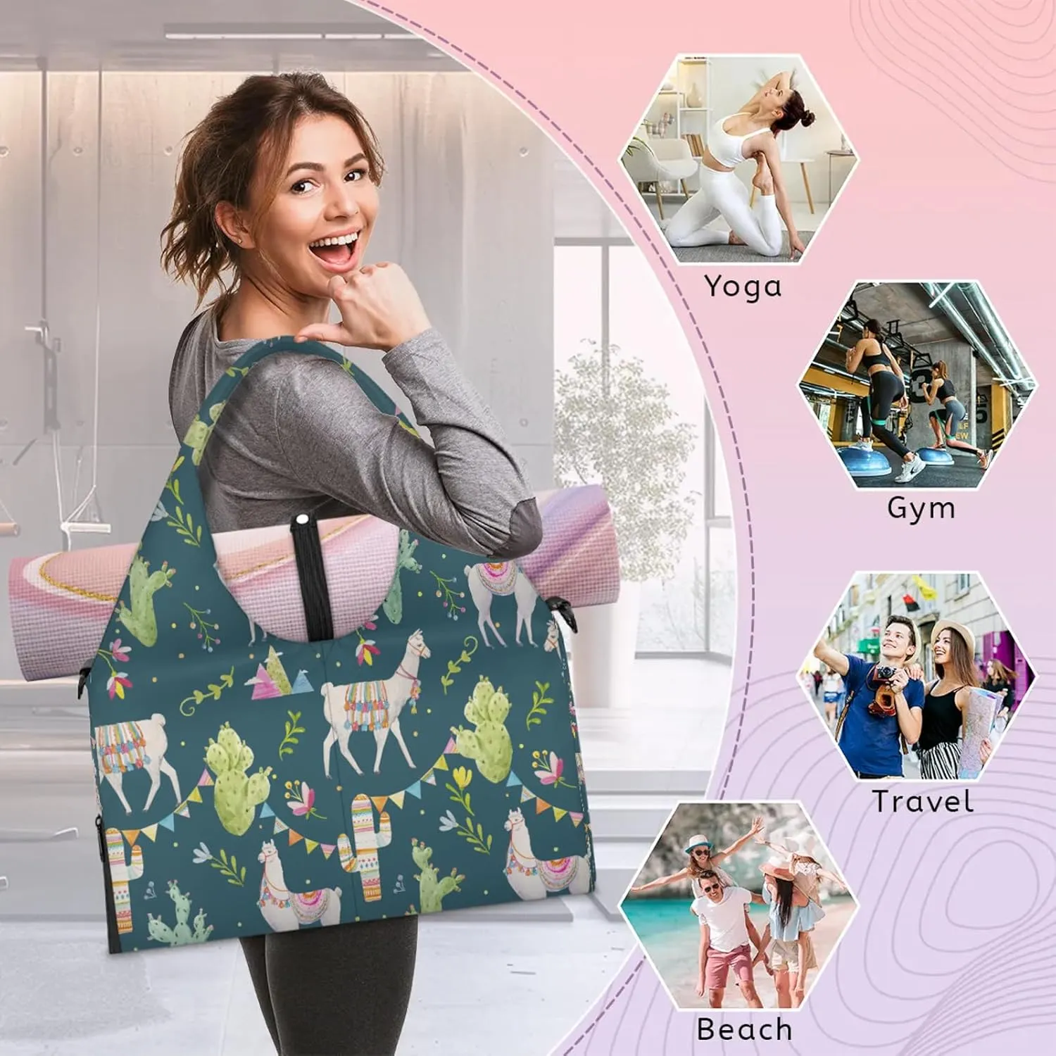 KOBLEN Yoga Gym Bags for Women Duffel Bag with Shoe Compartment and Yoga Mat Portable Weekender Bags for Pilates Travel Offices Workout Beach