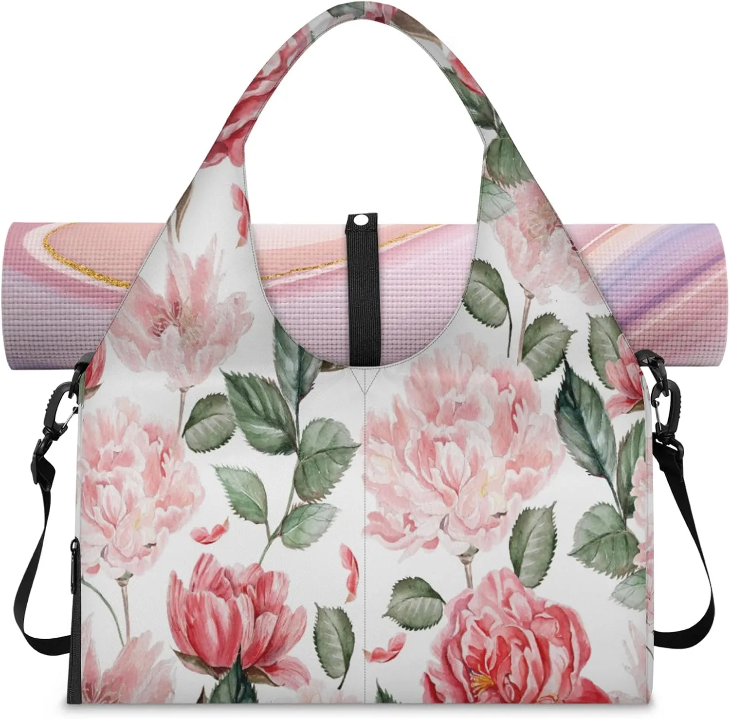 KOBLEN Yoga Gym Bags for Women Duffel Bag with Shoe Compartment and Yoga Mat Portable Weekender Bags for Pilates Travel Offices Workout Beach