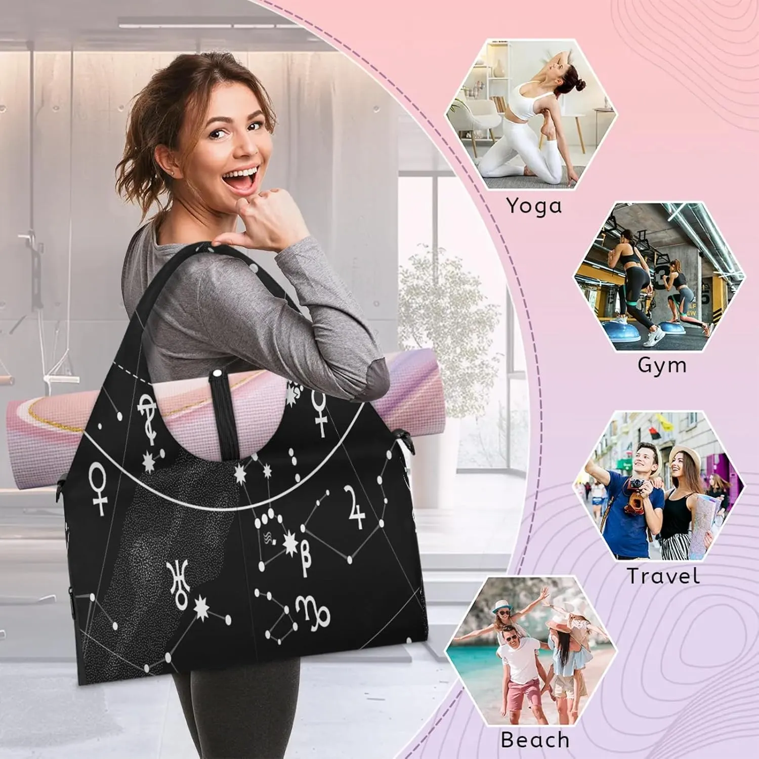 KOBLEN Yoga Gym Bags for Women Duffel Bag with Shoe Compartment and Yoga Mat Portable Weekender Bags for Pilates Travel Offices Workout Beach