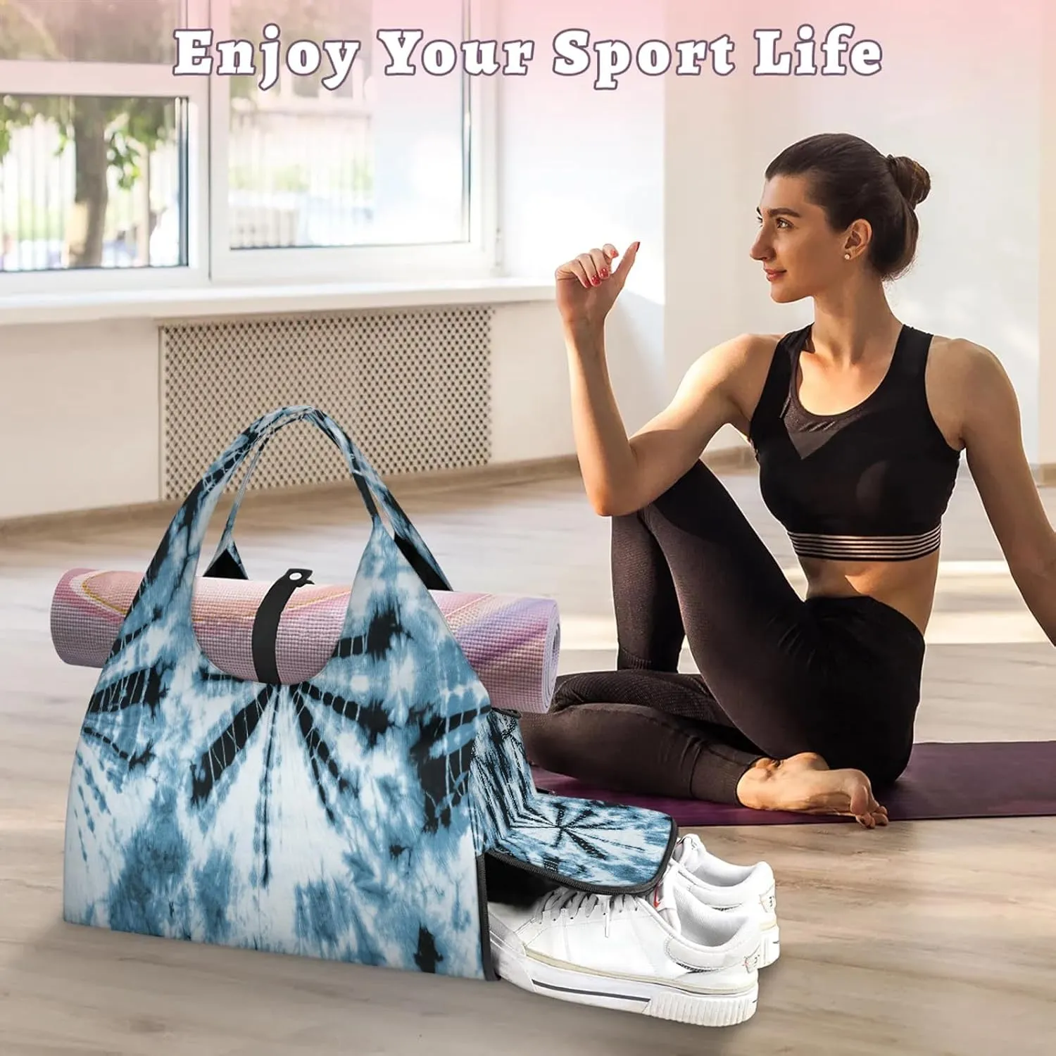 KOBLEN Yoga Gym Bags for Women Duffel Bag with Shoe Compartment and Yoga Mat Portable Weekender Bags for Pilates Travel Offices Workout Beach