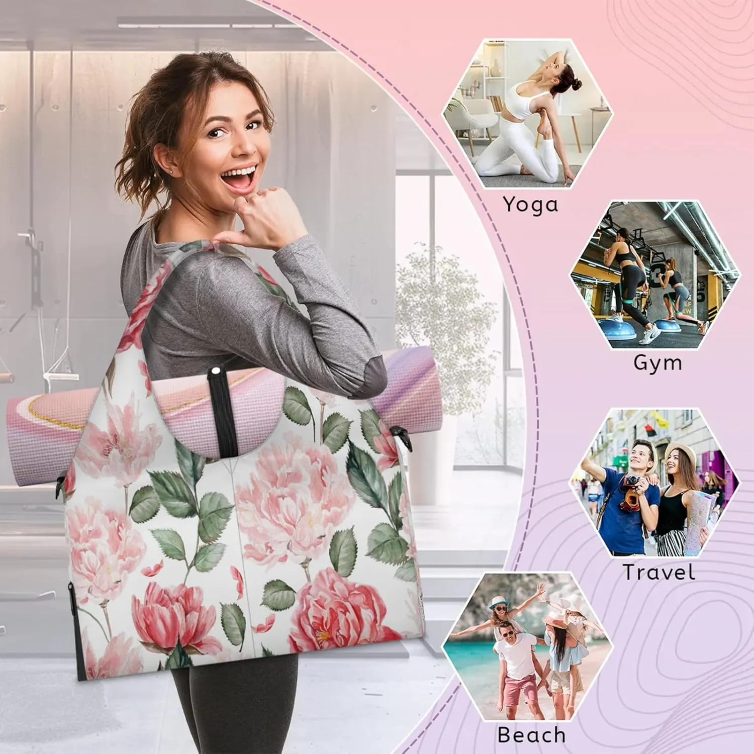 KOBLEN Yoga Gym Bags for Women Duffel Bag with Shoe Compartment and Yoga Mat Portable Weekender Bags for Pilates Travel Offices Workout Beach