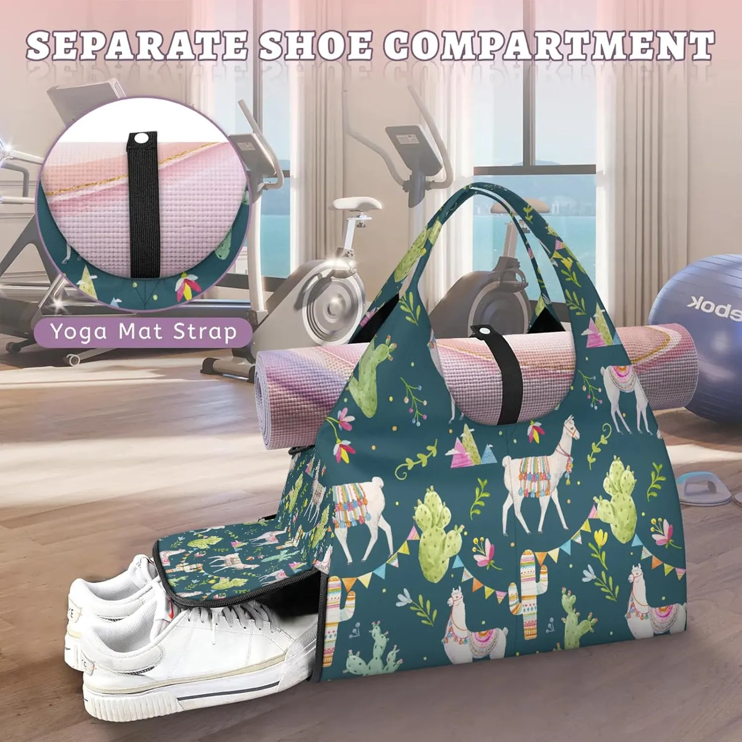 KOBLEN Yoga Gym Bags for Women Duffel Bag with Shoe Compartment and Yoga Mat Portable Weekender Bags for Pilates Travel Offices Workout Beach