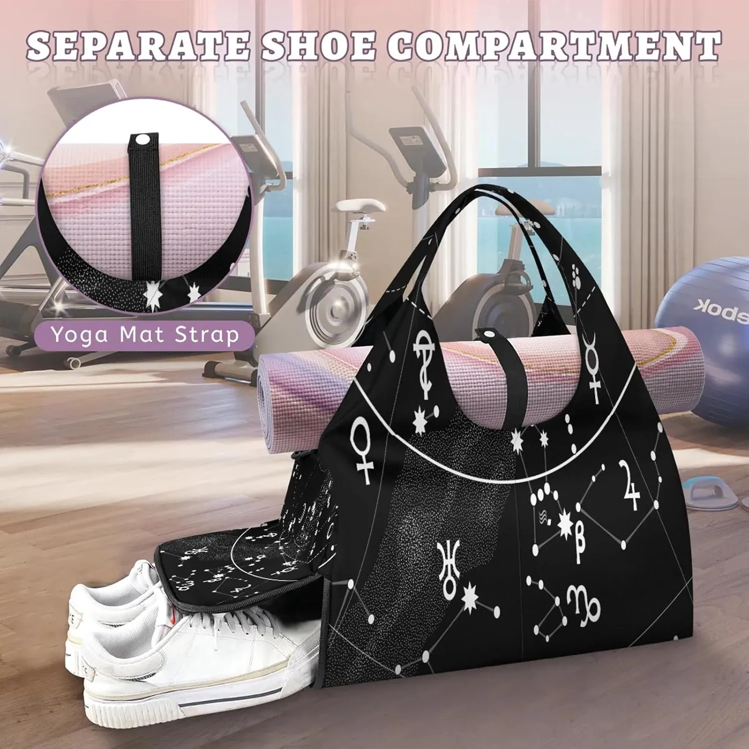 KOBLEN Yoga Gym Bags for Women Duffel Bag with Shoe Compartment and Yoga Mat Portable Weekender Bags for Pilates Travel Offices Workout Beach
