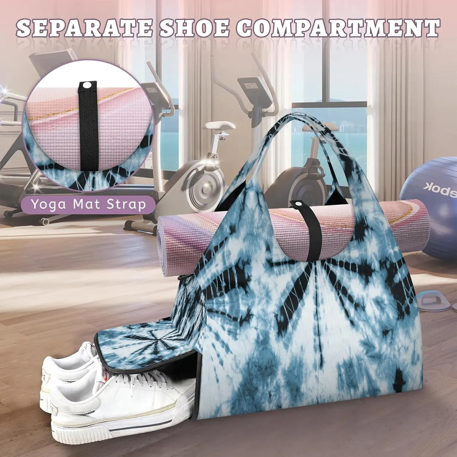 KOBLEN Yoga Gym Bags for Women Duffel Bag with Shoe Compartment and Yoga Mat Portable Weekender Bags for Pilates Travel Offices Workout Beach