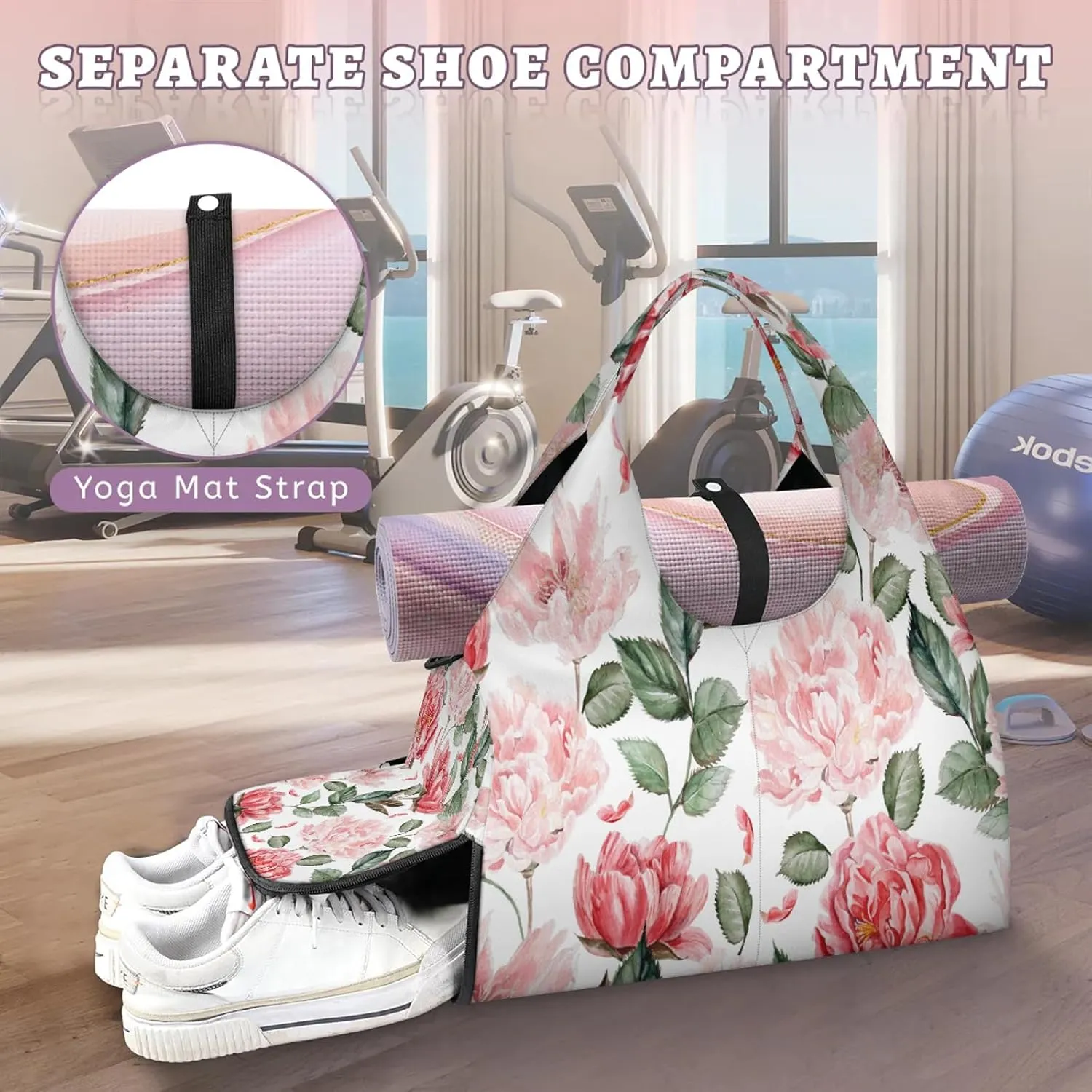 KOBLEN Yoga Gym Bags for Women Duffel Bag with Shoe Compartment and Yoga Mat Portable Weekender Bags for Pilates Travel Offices Workout Beach