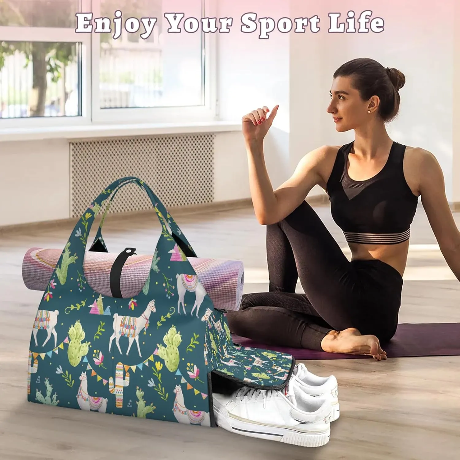 KOBLEN Yoga Gym Bags for Women Duffel Bag with Shoe Compartment and Yoga Mat Portable Weekender Bags for Pilates Travel Offices Workout Beach