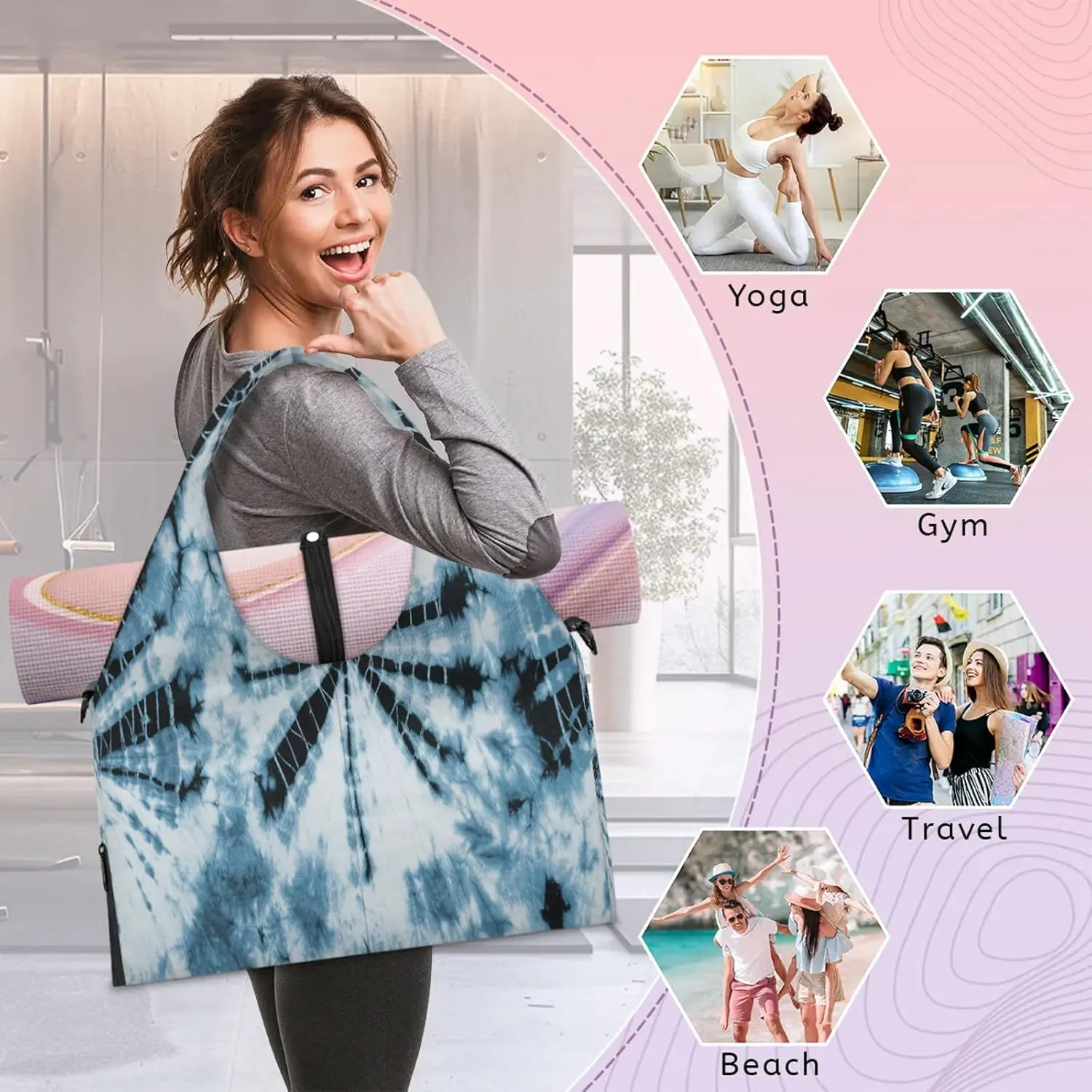 KOBLEN Yoga Gym Bags for Women Duffel Bag with Shoe Compartment and Yoga Mat Portable Weekender Bags for Pilates Travel Offices Workout Beach