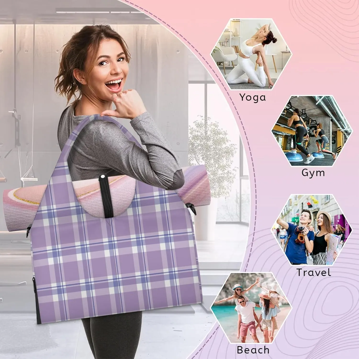 KOBLEN Yoga Gym Bags for Women Duffel Bag with Shoe Compartment and Yoga Mat Portable Weekender Bags for Pilates Travel Offices Workout Beach