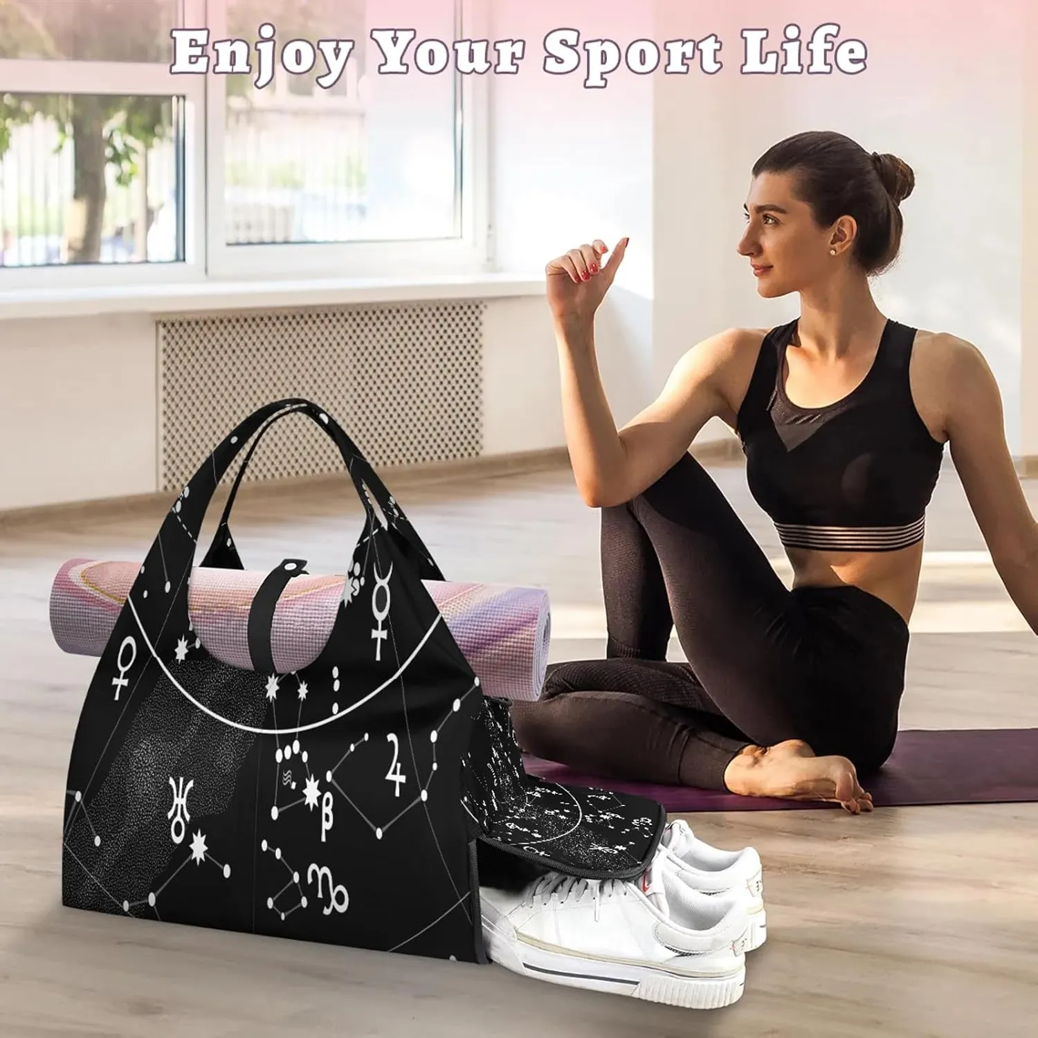 KOBLEN Yoga Gym Bags for Women Duffel Bag with Shoe Compartment and Yoga Mat Portable Weekender Bags for Pilates Travel Offices Workout Beach