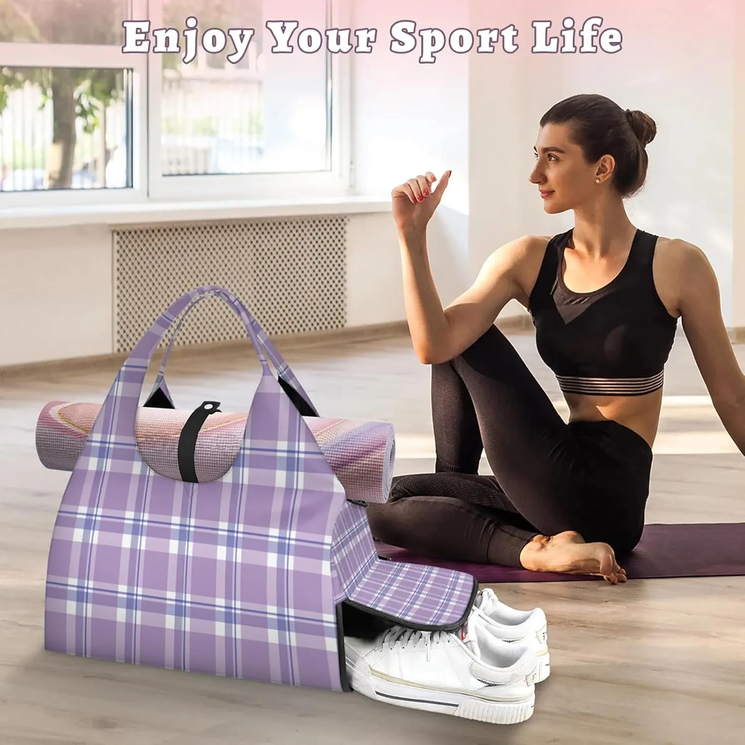 KOBLEN Yoga Gym Bags for Women Duffel Bag with Shoe Compartment and Yoga Mat Portable Weekender Bags for Pilates Travel Offices Workout Beach