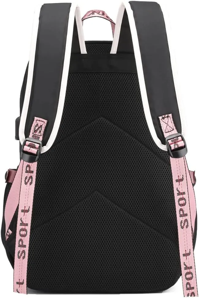 Kpop Backpack Lisa Rose JISOO Jennie Shouler Bag Messenger Bag Fashion USB Charging Backpack (pink 6)