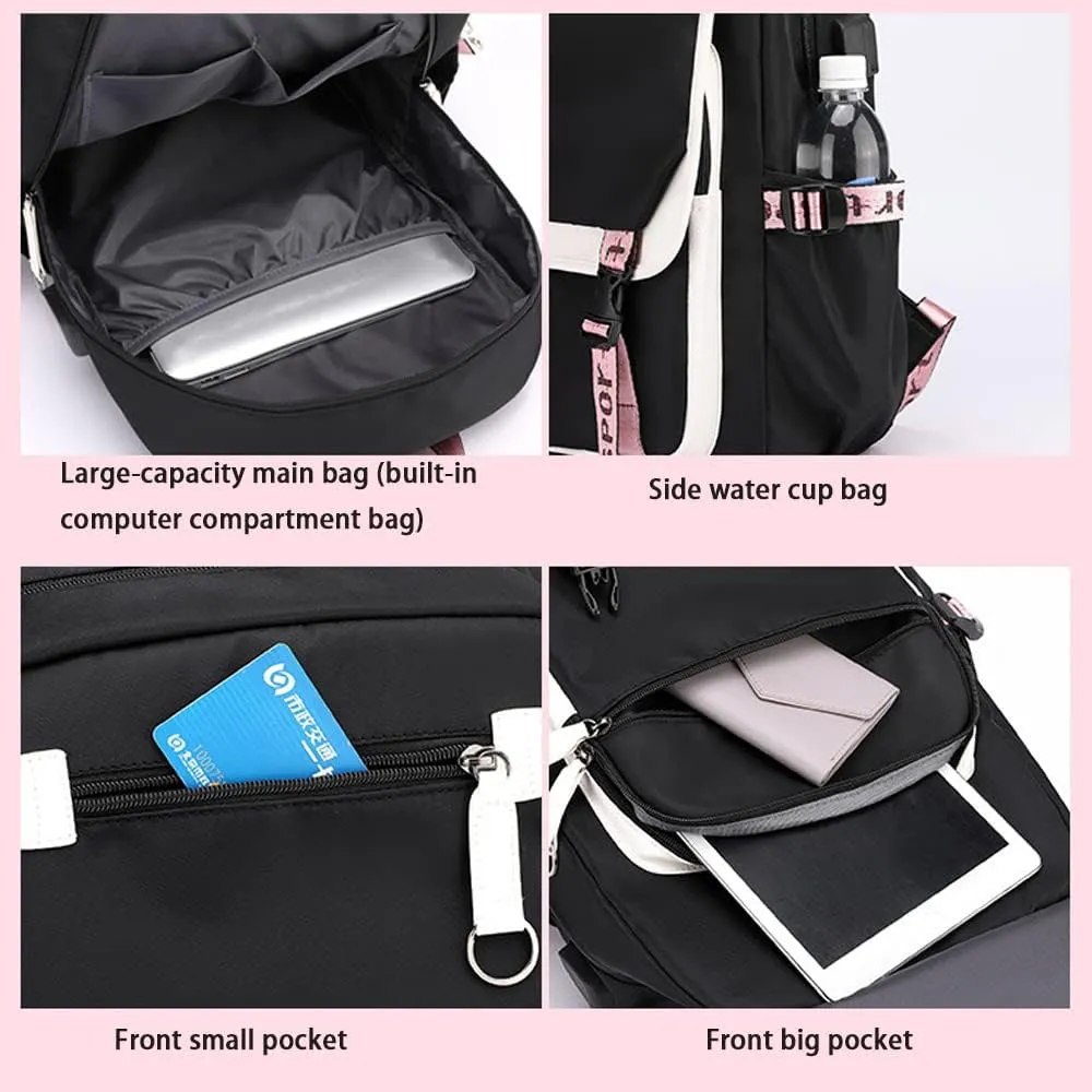 Kpop Backpack Lisa Rose JISOO Jennie Shouler Bag Messenger Bag Fashion USB Charging Backpack (pink 6)