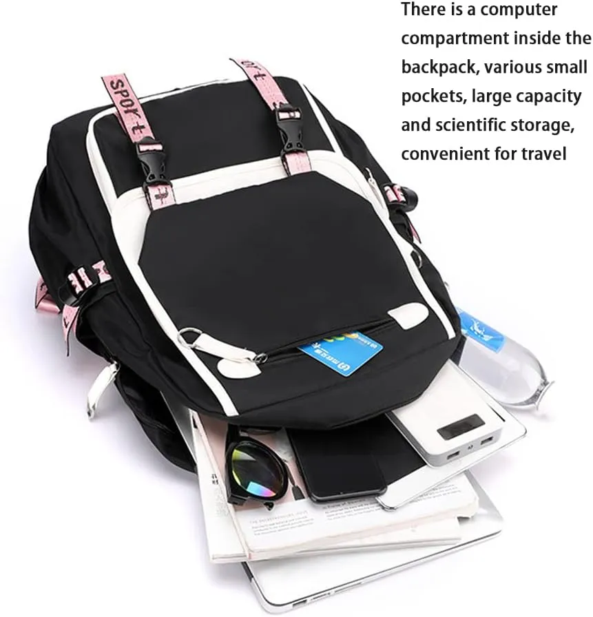 Kpop Backpack Lisa Rose JISOO Jennie Shouler Bag Messenger Bag Fashion USB Charging Backpack (pink 6)
