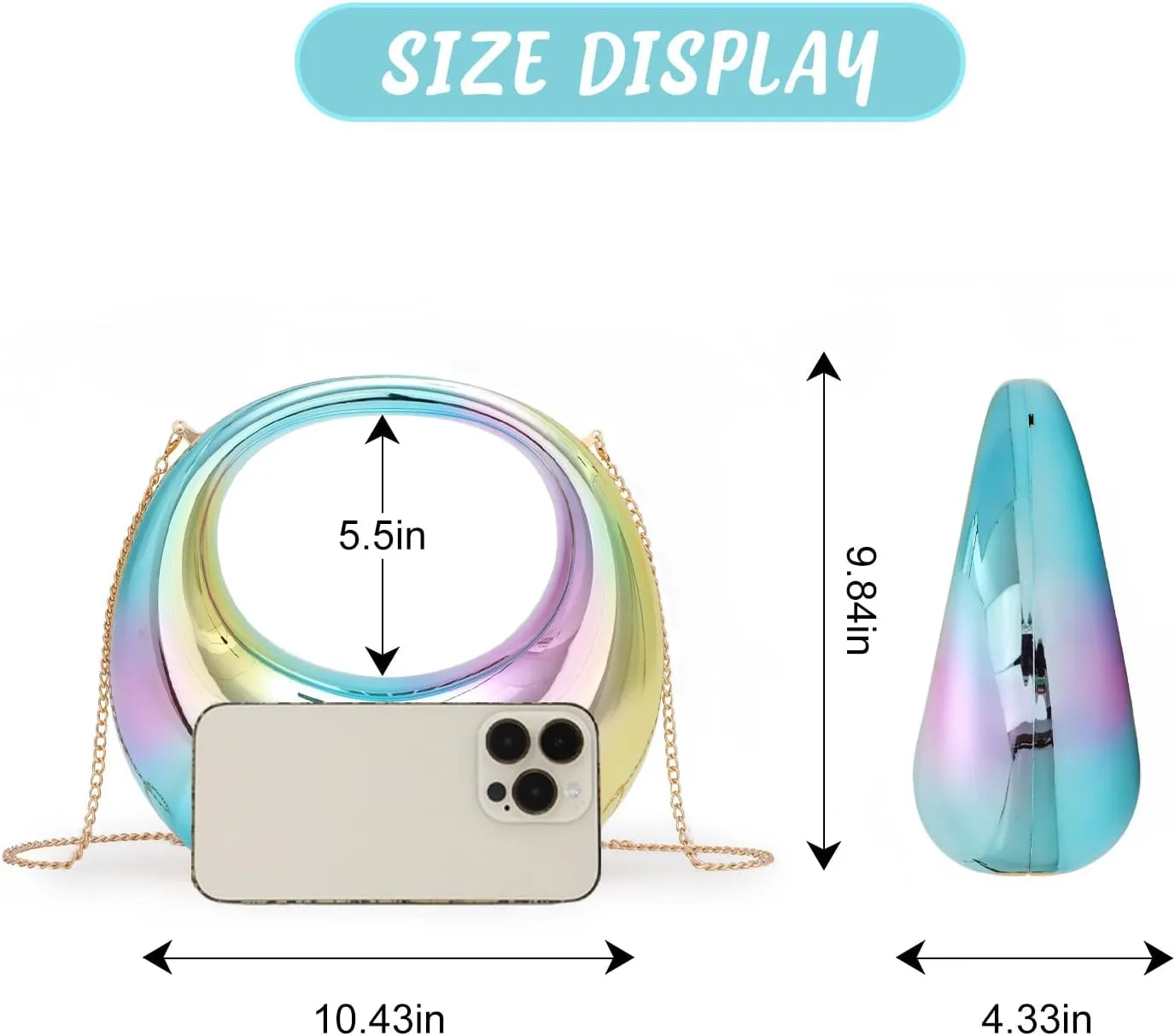 KUANG! Acrylic Evening Handbag for Women Moon Shape Purse Top Handle Clutch Evening Shoulder Bag for Party