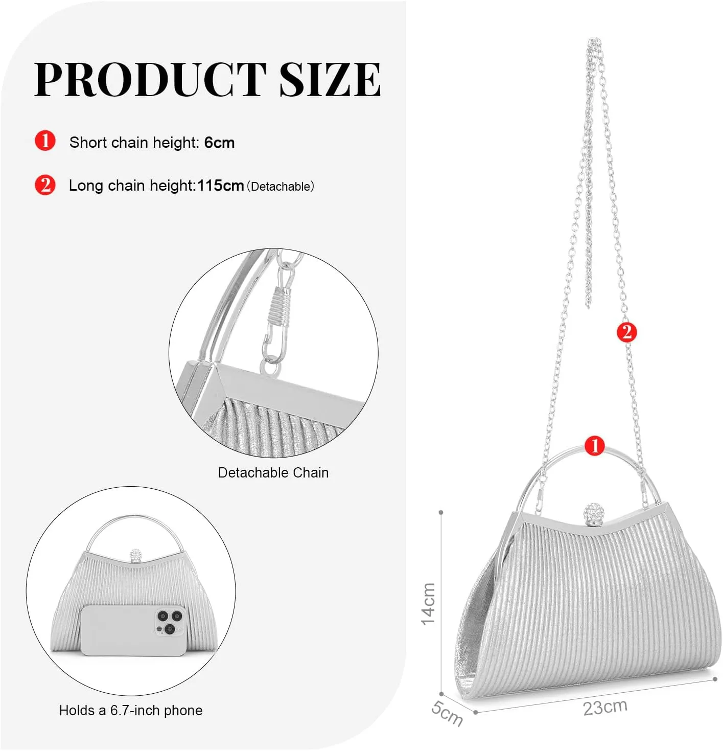 KUANG! Women Clutch Evening Bag Pleated Wedding Handbag Bag Silk Shoulder Bag Satchel for Party
