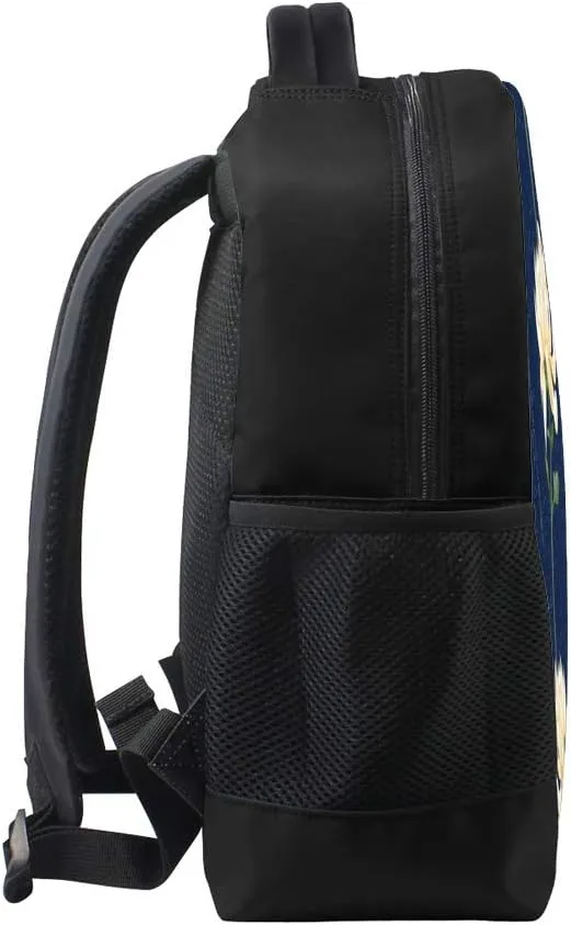 Kuizee Backpack Daypack Vintage chrysanthemums Oriental Traditional Style Dark Blue Casual Bags Durable Polyester College School Travel 11×16Inch