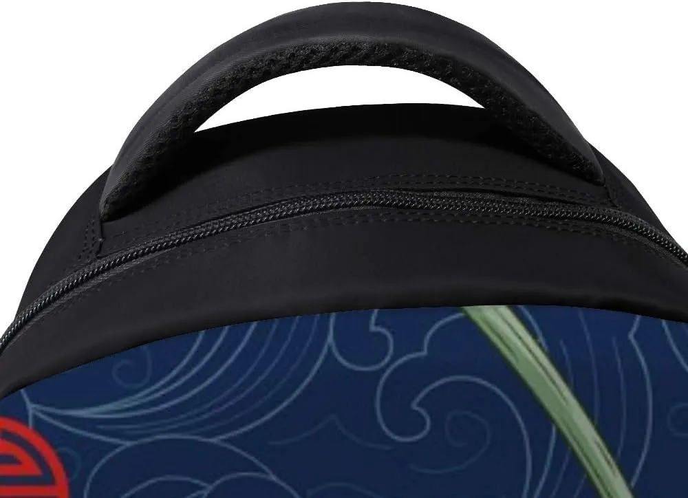 Kuizee Backpack Daypack Vintage chrysanthemums Oriental Traditional Style Dark Blue Casual Bags Durable Polyester College School Travel 11×16Inch