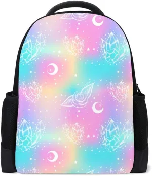Kuizee Classic Backpack Schoolbag Adjustable Padded Shoulder Straps Daypack ﻿Fantasy Galaxy Roses CrystalsPastel Romantic Harajuku Casual Bags Durable College Daily 16Inch