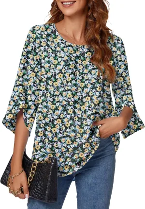 KUOTAI Womens Summer Tops Dressy Casual Shirts 3/4 Sleeve Work Blouse Business Casual Shirts