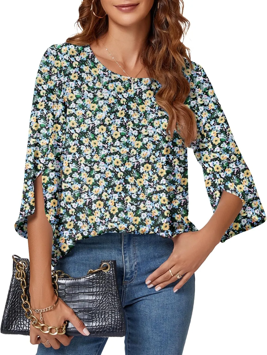 KUOTAI Womens Summer Tops Dressy Casual Shirts 3/4 Sleeve Work Blouse Business Casual Shirts