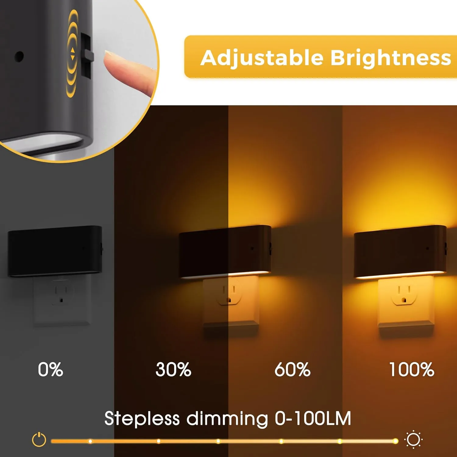L LOHAS LED Night Light, 2 Pack Dimmable Modern LED Night Lights Plug into Wall,Dusk to Dawn Sensor Night Lights for Kid, 0-100LM 2000K Amber Nightlight for Hallway Bedroom Stairway