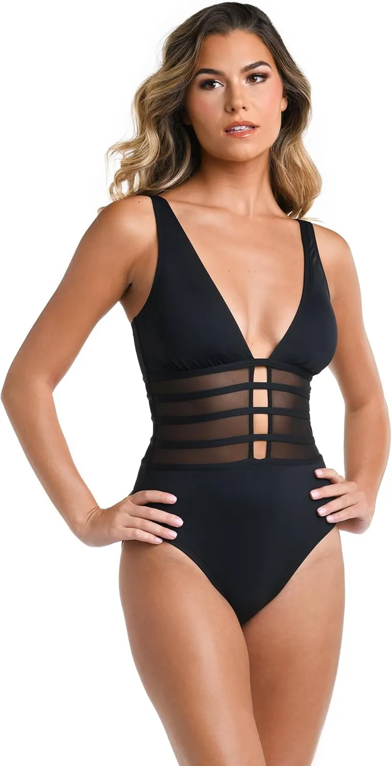 La Blanca Women's Island Goddess Mesh Over The Shoulder One Piece Swimsuit