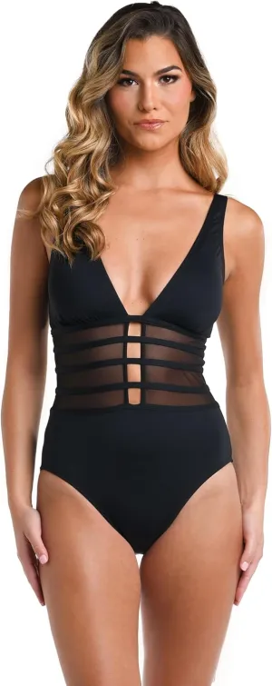 La Blanca Women's Island Goddess Mesh Over The Shoulder One Piece Swimsuit