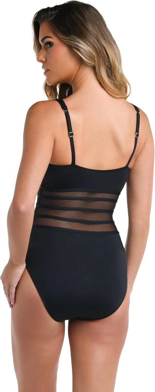 La Blanca Women's Island Goddess Mesh Over The Shoulder One Piece Swimsuit