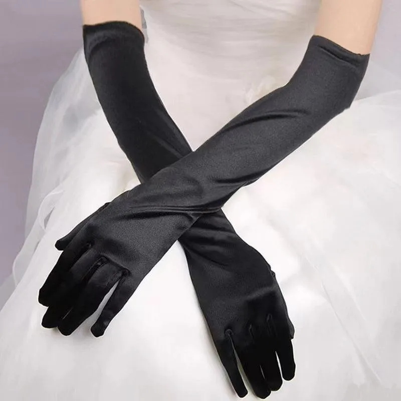 Ladies Long Satin Gloves Opera Costume Bridal Party Prom Wedding Womens Glove Au