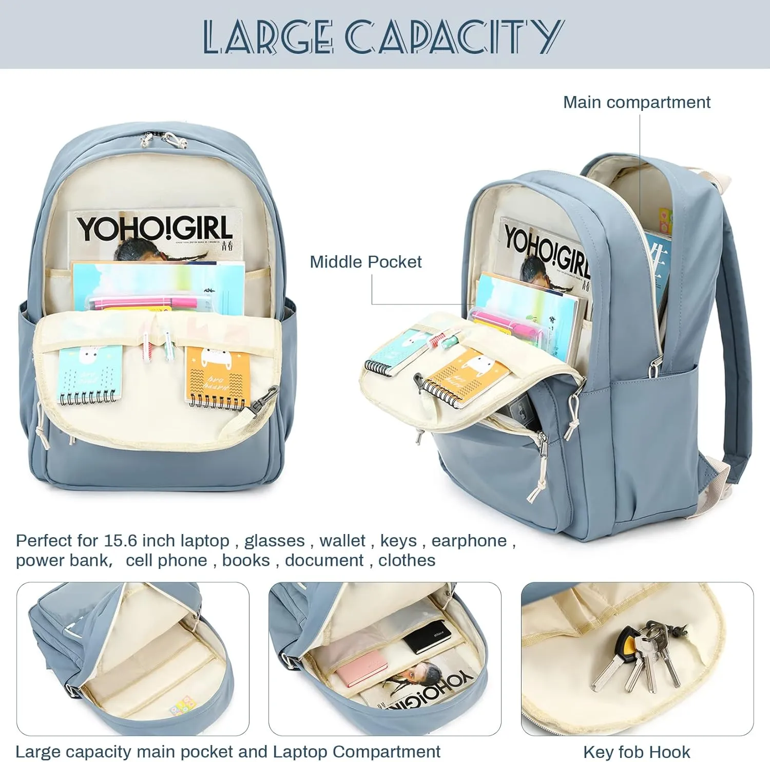 Lanola Teen Girl School Backpack Casual Daypack Bookbag Elementary College Travel Backpack with Cute Ribbon for Girls