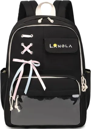 Lanola Teen Girl School Backpack Casual Daypack Bookbag Elementary College Travel Backpack with Cute Ribbon for Girls
