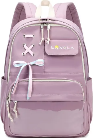 Lanola Teen Girl School Backpack Casual Daypack Bookbag Elementary College Travel Backpack with Cute Ribbon for Girls
