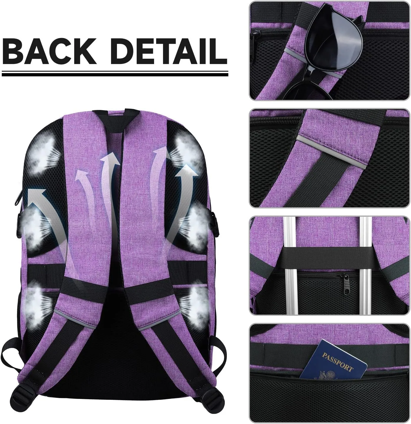Lapsouno Travel Backpack, Travel Laptop Backpack, Multiple Pockets 15.6 Inch Carry on Backpack with USB Port, TSA Friendly Water Resistant College School Business Bag for Women, Purple
