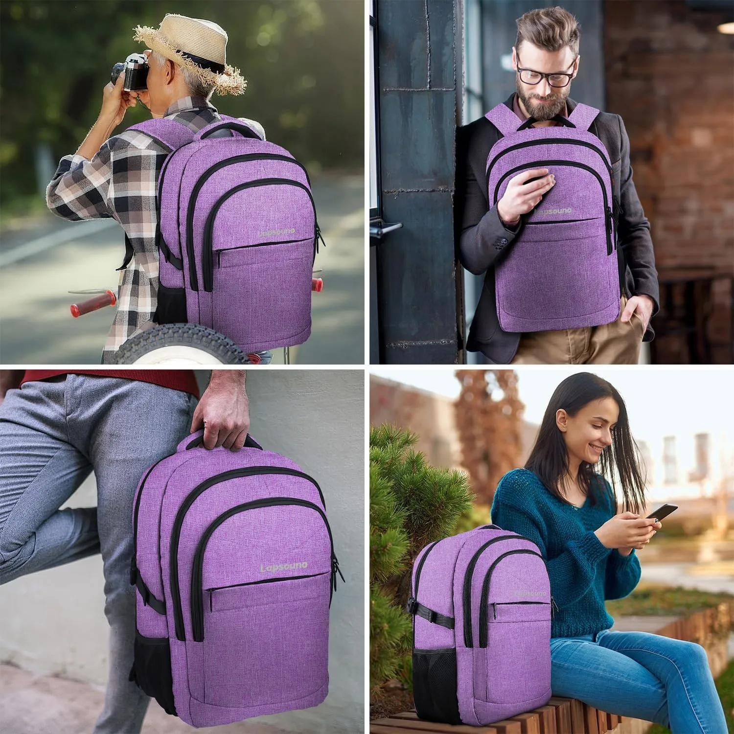 Lapsouno Travel Backpack, Travel Laptop Backpack, Multiple Pockets 15.6 Inch Carry on Backpack with USB Port, TSA Friendly Water Resistant College School Business Bag for Women, Purple