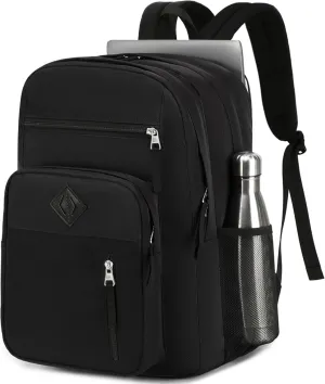 Laptop Backpack 17 inch for Women Men Large College Bookbags Waterpoof Work Business Travel Backpacks Kids School Bag for Girls Boys Students Teens Elementary Schoolbag Casual Daypack Sport -Black