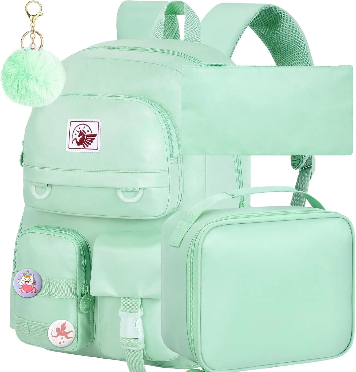 Laptop Backpack for Girls Women,15.6" Cute Aesthetic Computer Water Resistant Anti Theft College School Bookbag Set for Teens Girls Students - Green