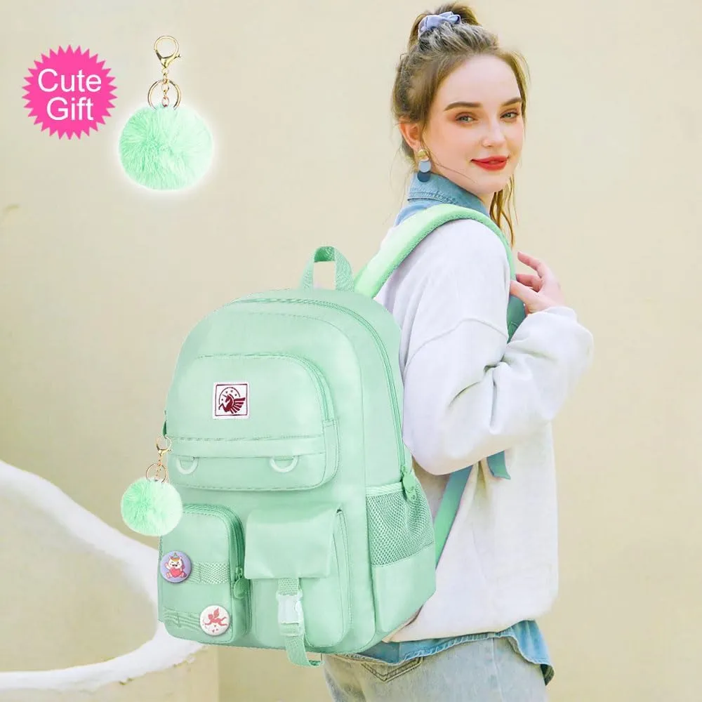 Laptop Backpack for Girls Women,15.6" Cute Aesthetic Computer Water Resistant Anti Theft College School Bookbag Set for Teens Girls Students - Green