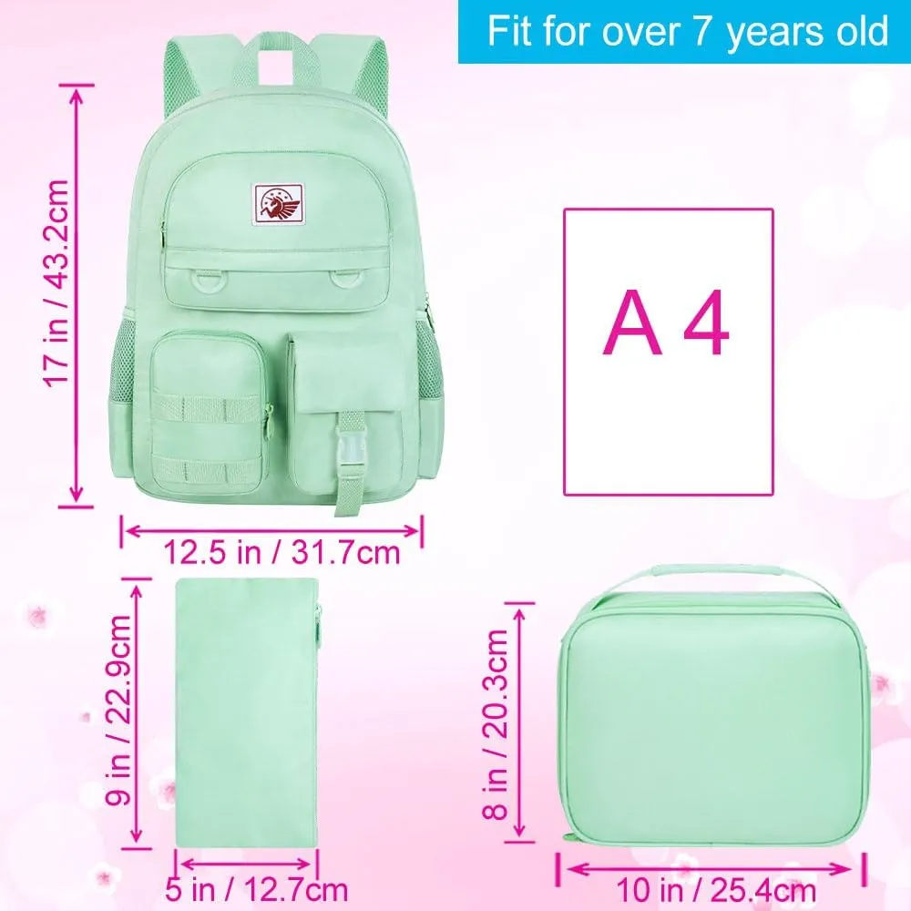 Laptop Backpack for Girls Women,15.6" Cute Aesthetic Computer Water Resistant Anti Theft College School Bookbag Set for Teens Girls Students - Green