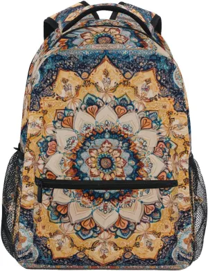 Laptop Backpack for Teenager Fashion School Bag with Chest Strap for College Work Bohemian Pattern Boho Vintage Mandala