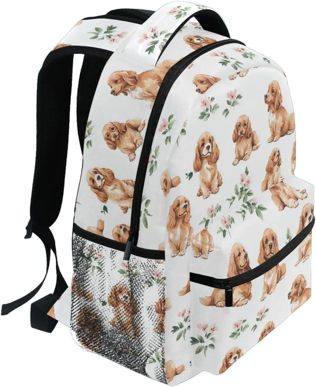 Laptop Backpack for Women Men Waterproof Diaper Bag Backpack with Chest Strap Gift Men & Women Cartoon Cute Cocker Spaniel Dogs White