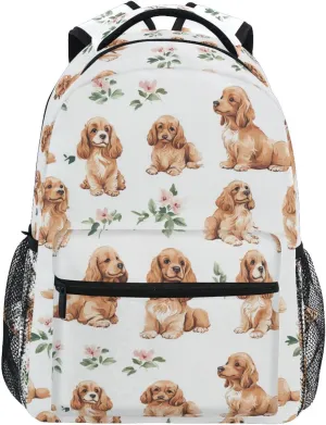 Laptop Backpack for Women Men Waterproof Diaper Bag Backpack with Chest Strap Gift Men & Women Cartoon Cute Cocker Spaniel Dogs White