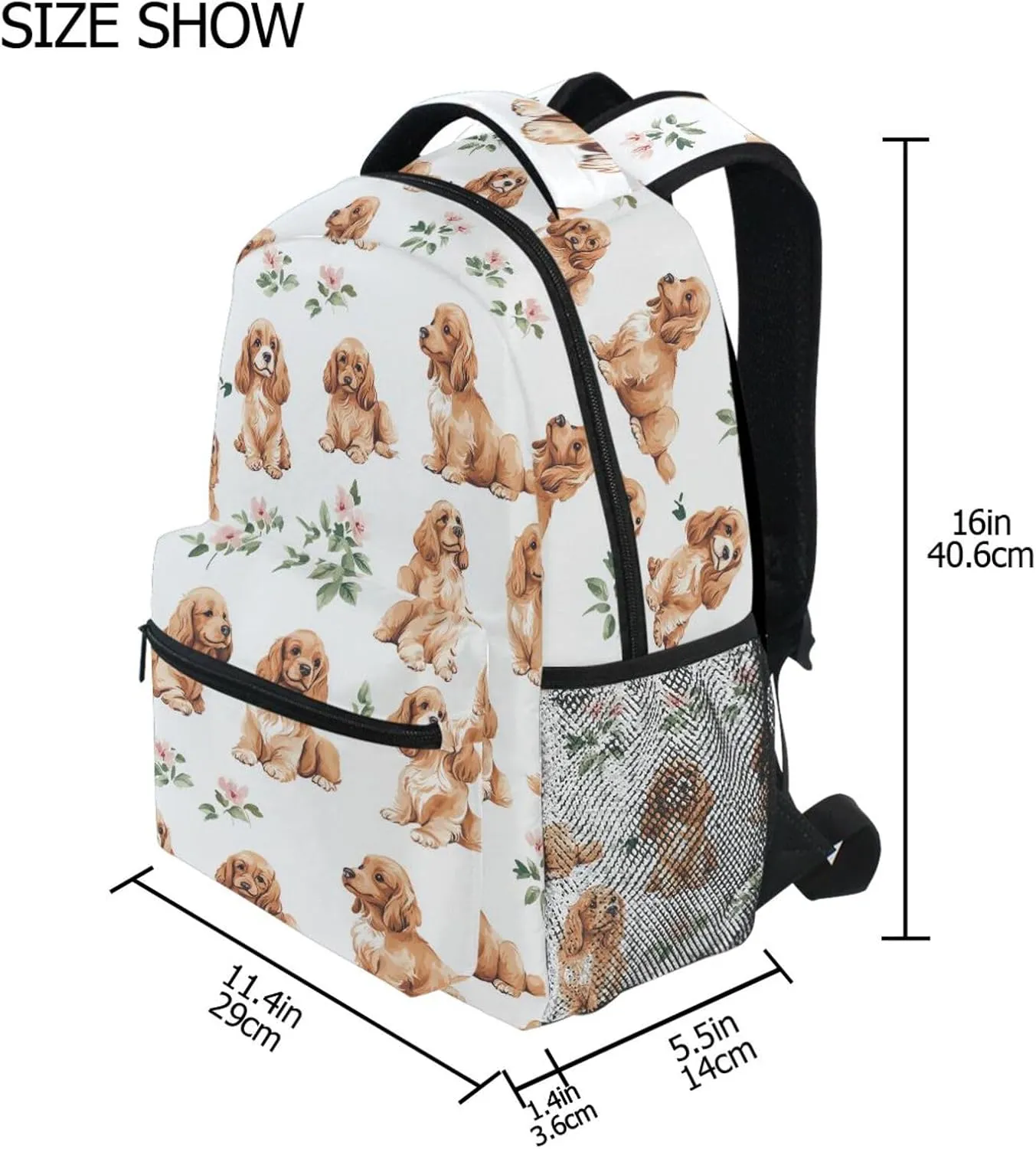 Laptop Backpack for Women Men Waterproof Diaper Bag Backpack with Chest Strap Gift Men & Women Cartoon Cute Cocker Spaniel Dogs White