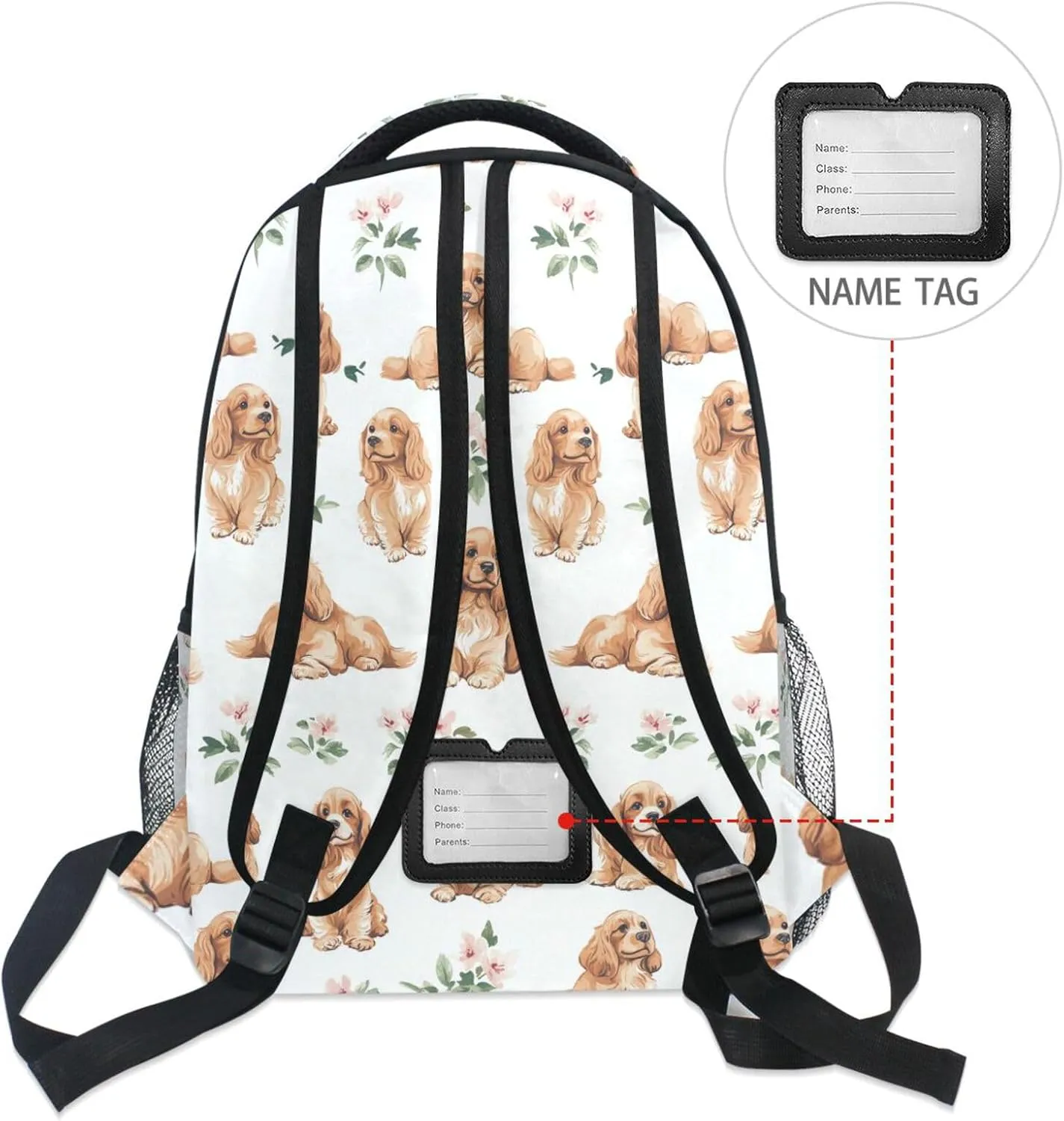 Laptop Backpack for Women Men Waterproof Diaper Bag Backpack with Chest Strap Gift Men & Women Cartoon Cute Cocker Spaniel Dogs White