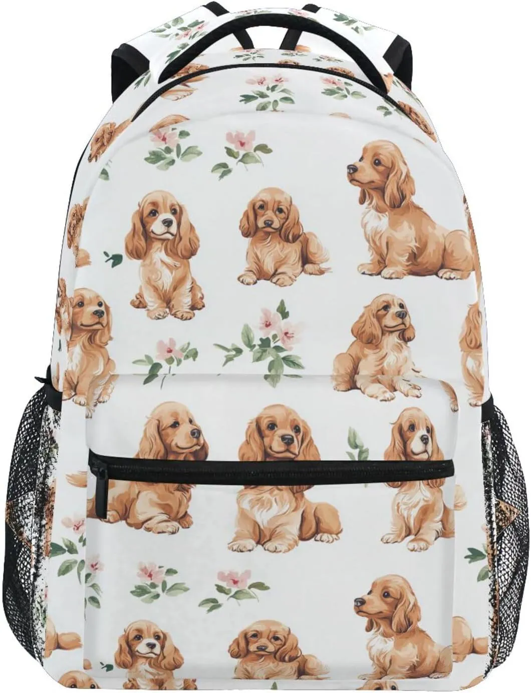 Laptop Backpack for Women Men Waterproof Diaper Bag Backpack with Chest Strap Gift Men & Women Cartoon Cute Cocker Spaniel Dogs White