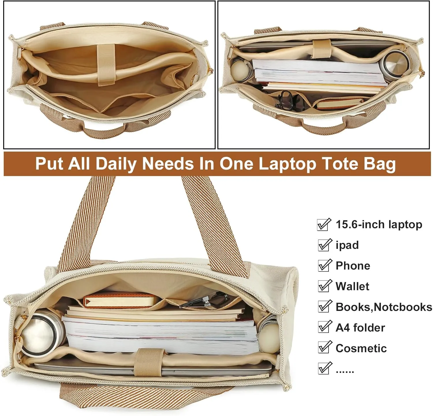 Laptop Tote Bag for Women Work 15.6 inch Canvas Shoulder Bags Computer Messenger Purse Teacher Handbag Office Briefcase