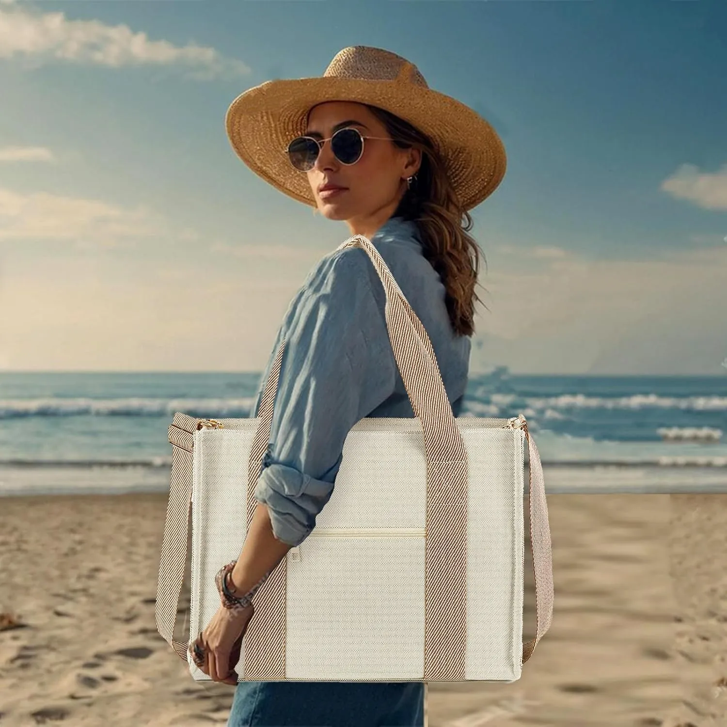 Laptop Tote Bag for Women Work 15.6 inch Canvas Shoulder Bags Computer Messenger Purse Teacher Handbag Office Briefcase