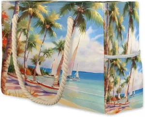 Large Beach Bags for Women and Men, Waterproof Tote with Zipper, Reusable Grocery Shopping Shoulder Bag