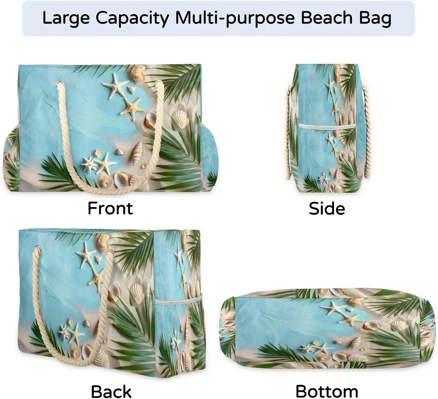 Large Beach Bags for Women and Men, Waterproof Tote with Zipper, Reusable Grocery Shopping Shoulder Bag
