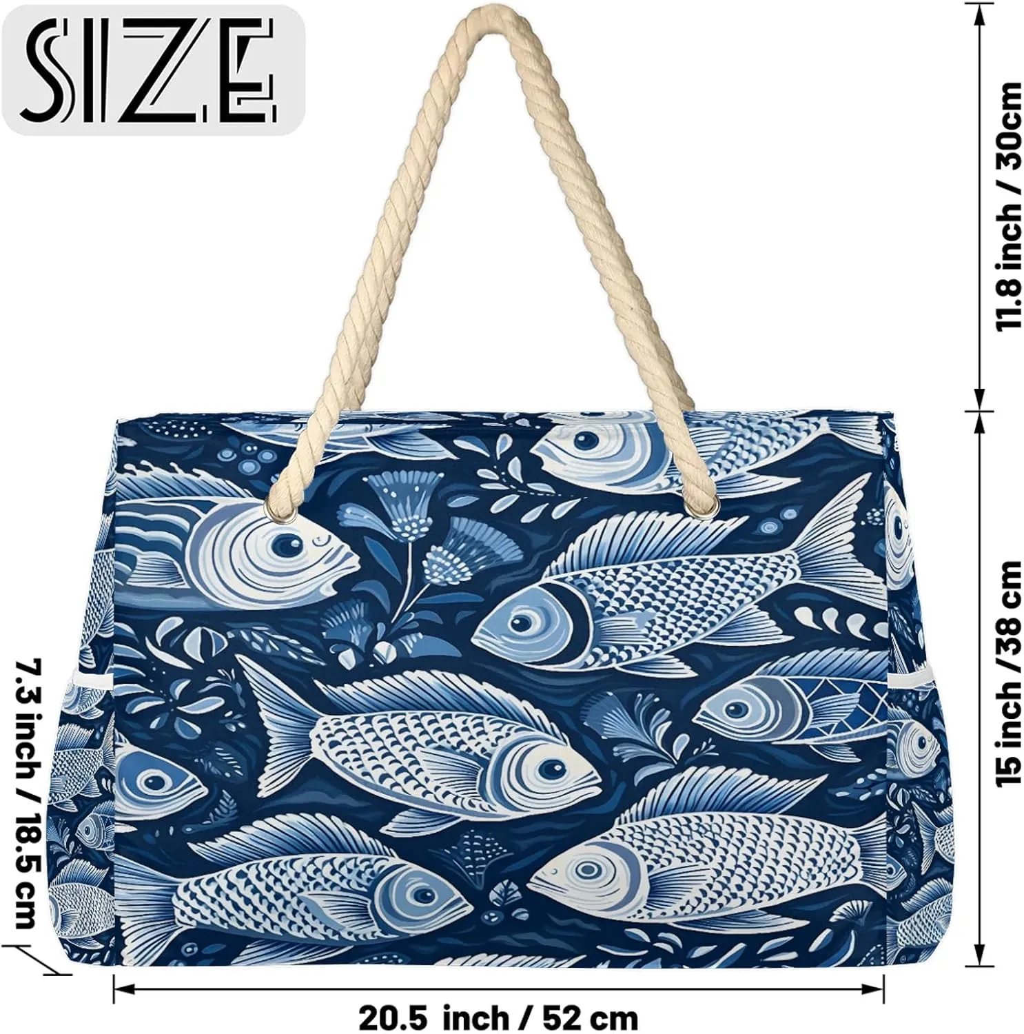 Large Beach Bags for Women and Men, Waterproof Tote with Zipper, Reusable Grocery Shopping Shoulder Bag